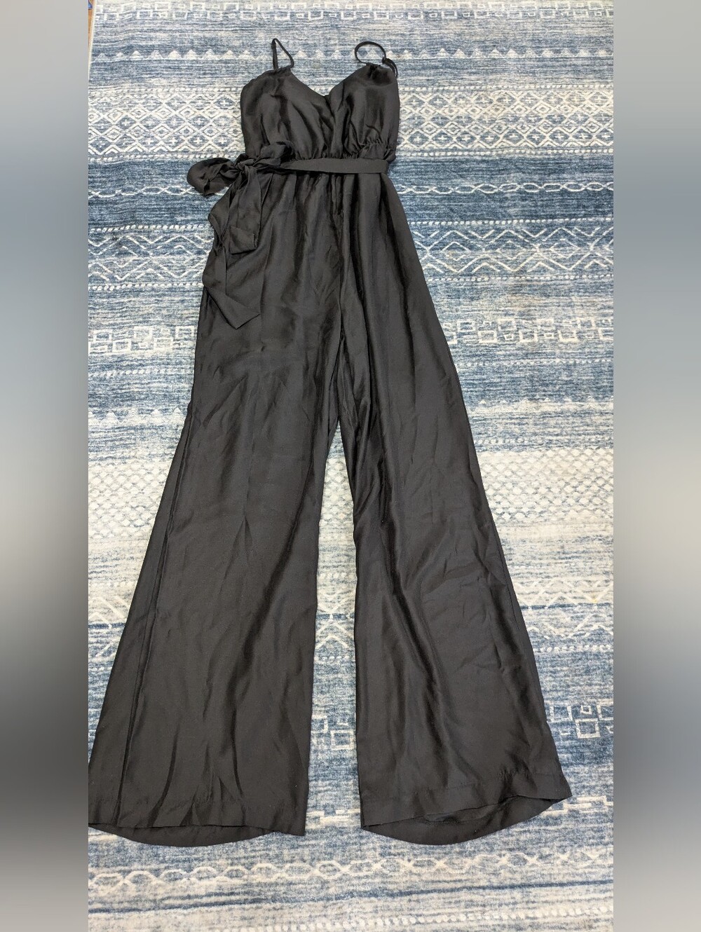 Black Wide-Leg Jumpsuit with Tie Waist - Women